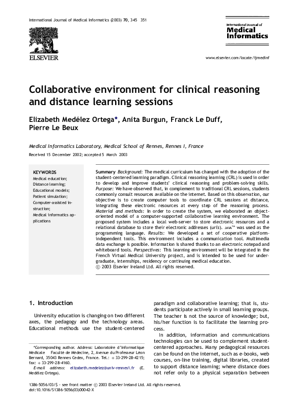 (PDF) Collaborative environment for clinical reasoning and distance ...