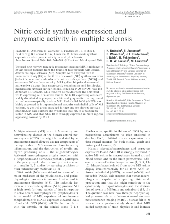 (PDF) Nitric oxide synthase expression and enzymatic activity in