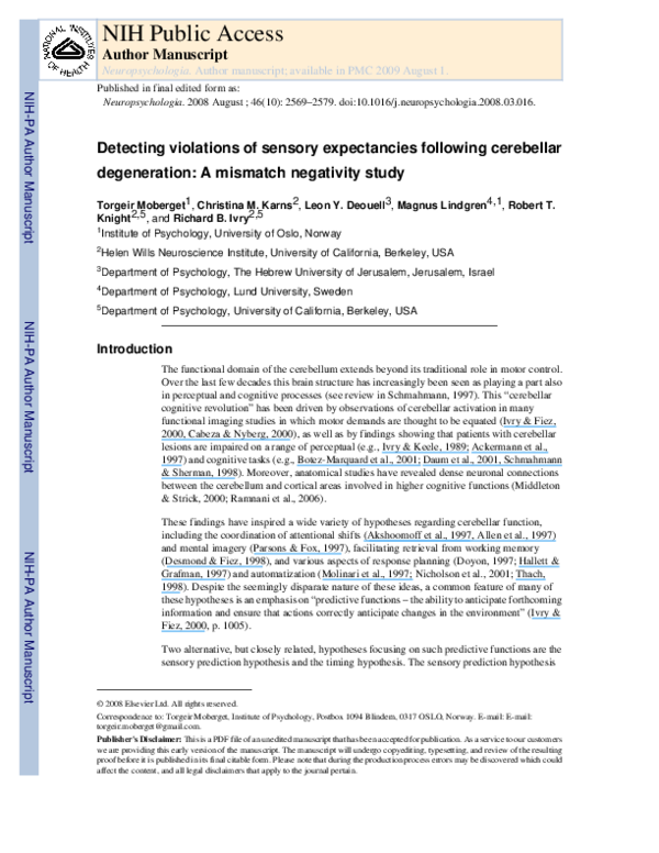 (PDF) Detecting violations of sensory expectancies following cerebellar
