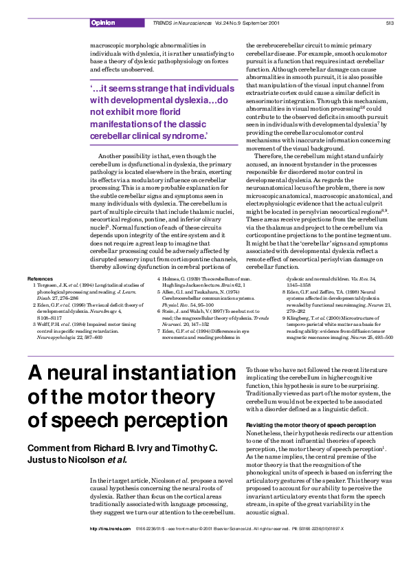 (PDF) A neural instantiation of the motor theory of speech perception