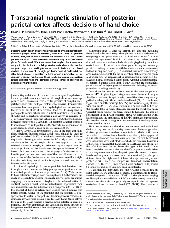 (PDF) Transcranial magnetic stimulation of posterior parietal cortex ...
