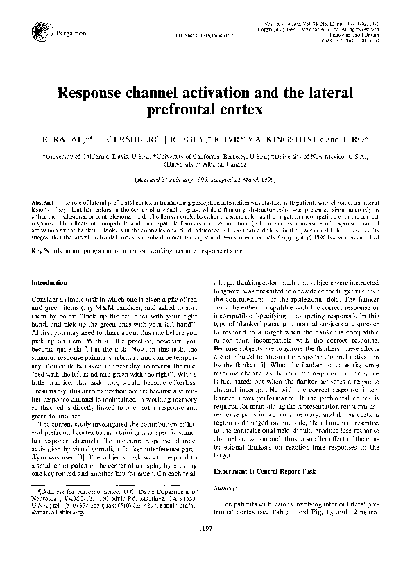 (PDF) Response channel activation and the lateral prefrontal cortex