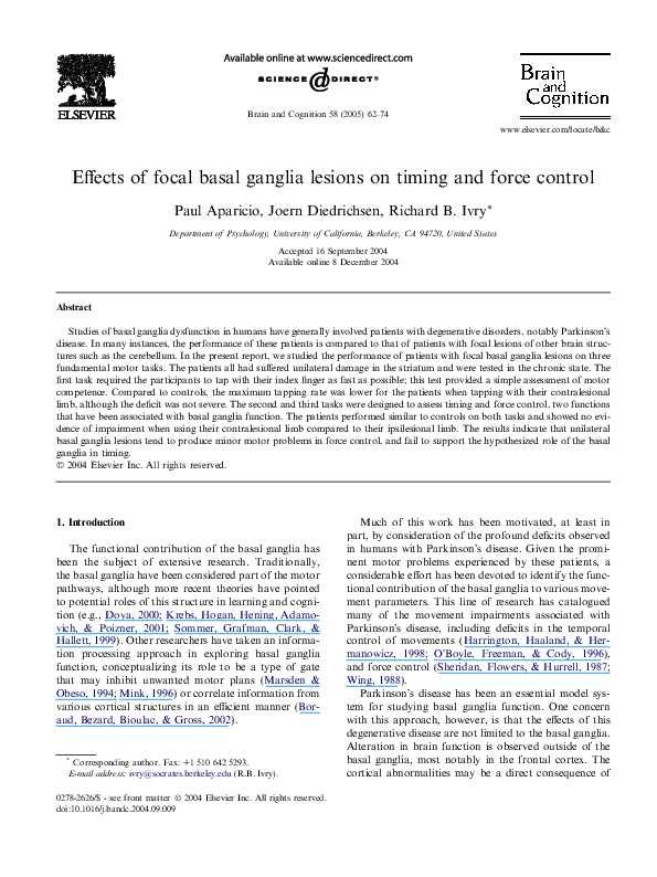 (PDF) Effects of focal basal ganglia lesions on timing and force