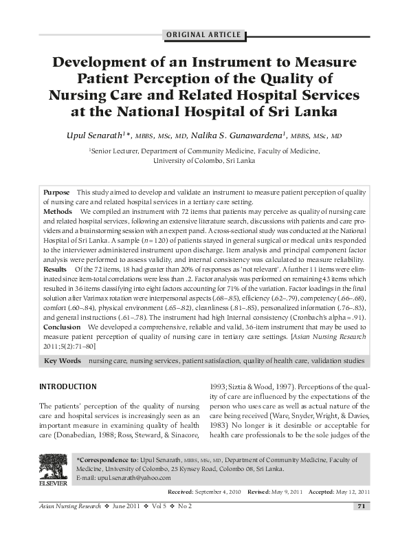 (PDF) Development of an instrument to measure patient perception of the ...