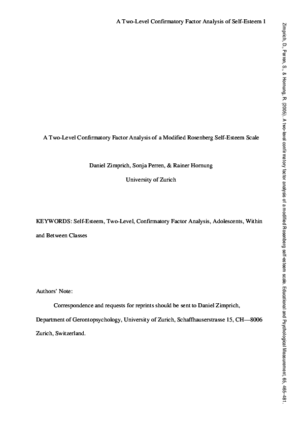(PDF) A Two-Level Confirmatory Factor Analysis of a Modified Rosenberg ...