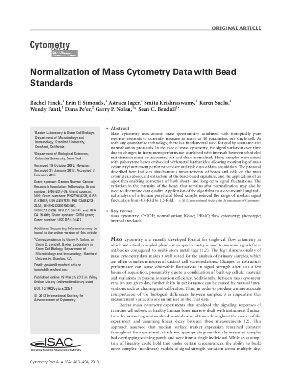 (PDF) Normalization of mass cytometry data with bead standards