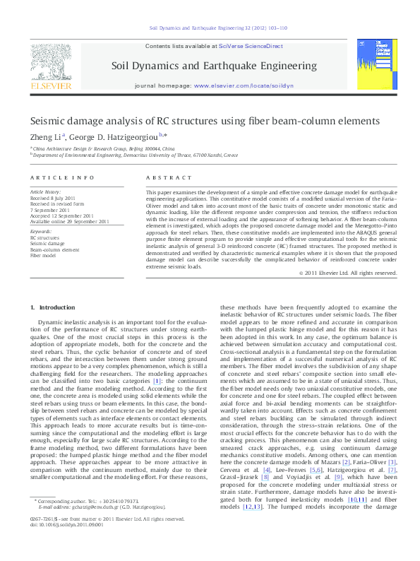 (PDF) Seismic damage analysis of RC structures using fiber beam-column ...