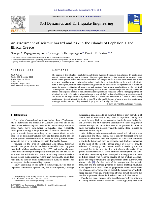 (PDF) An assessment of seismic hazard and risk in the islands of ...