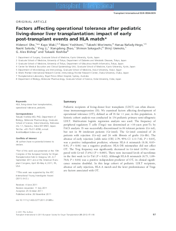 (PDF) Factors affecting operational tolerance after pediatric living ...