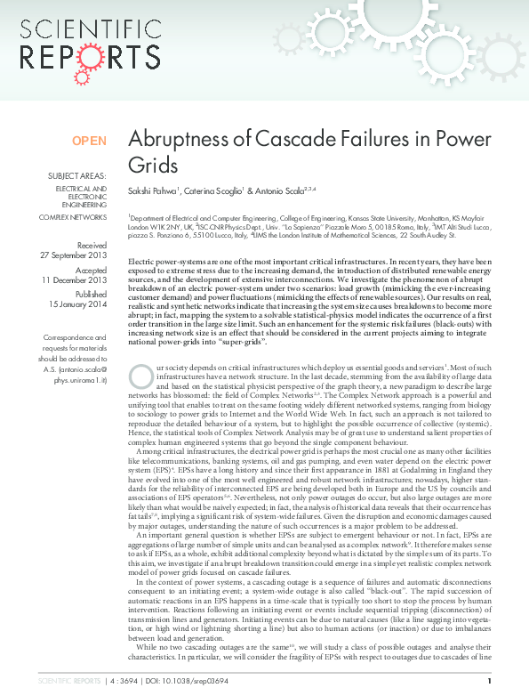 (PDF) Abruptness of Cascade Failures in Power Grids