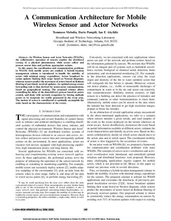 (PDF) A Communication Architecture for Mobile Wireless Sensor and Actor ...