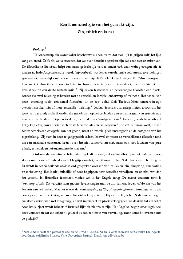 (PDF) N.Note Een fenomenologie van het geraaktzijn. Zin