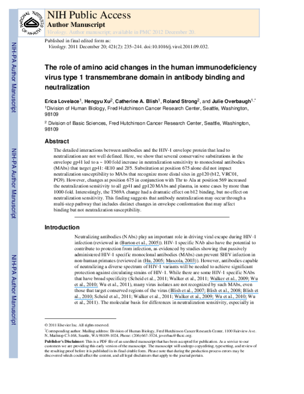 (PDF) The role of amino acid changes in the human immunodeficiency ...