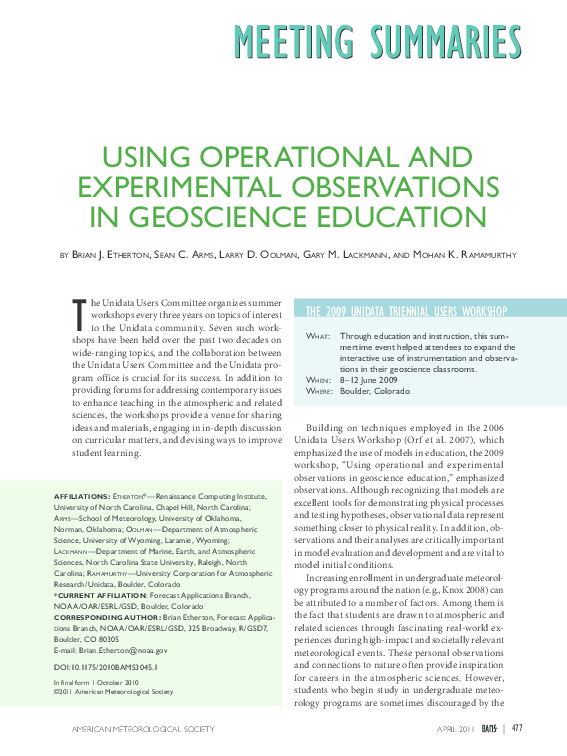 (PDF) Using Operational and Experimental Observations in Geoscience ...