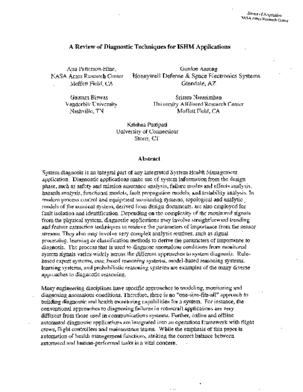 (PDF) A review of diagnostic techniques for ISHM applications | Gautam