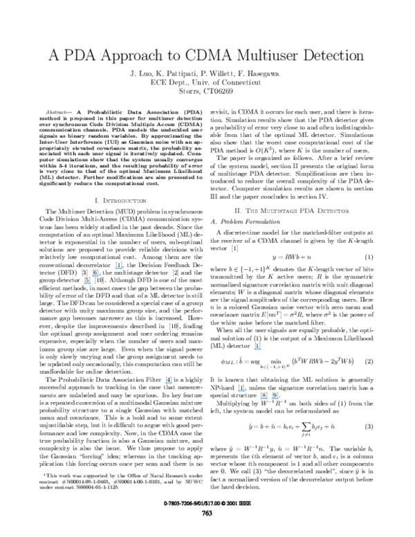 (PDF) A PDA approach to CDMA multiuser detection