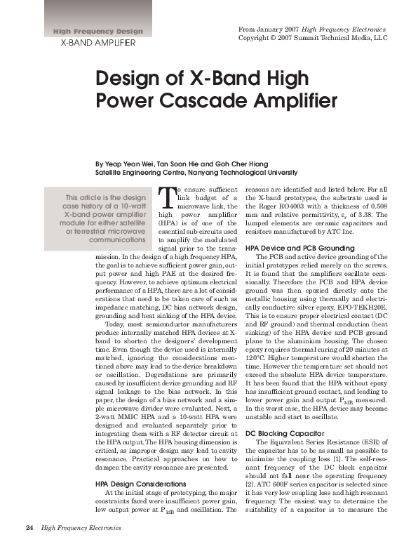 (PDF) Design of X-Band High Power Cascade Amplifier
