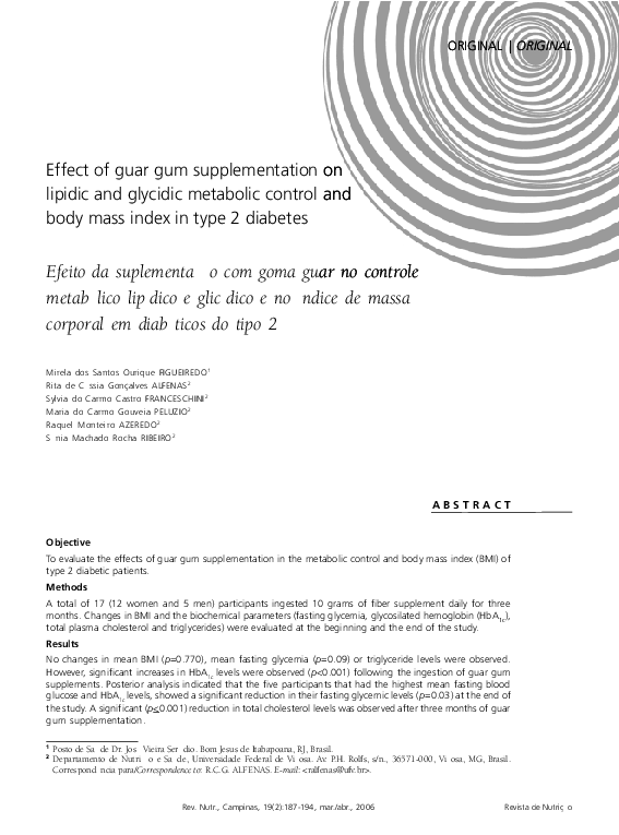 (PDF) Effect of guar gum supplementation on lipidic and glycidic