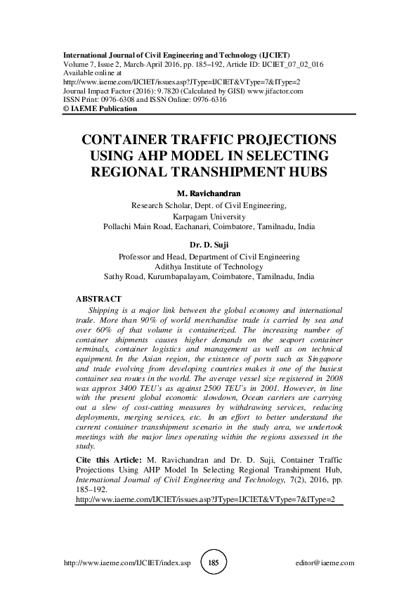 (PDF) CONTAINER TRAFFIC PROJECTIONS USING AHP MODEL IN SELECTING ...