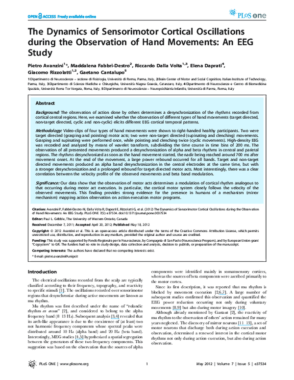 (PDF) The Dynamics of Sensorimotor Cortical Oscillations during the ...