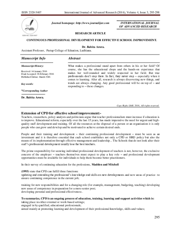 (PDF) CONTINUOUS PROFESSIONAL DEVELOPMENT FOR EFFECTIVE SCHOOL IMPROVEMENT.