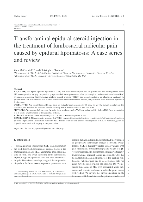 (PDF) Poster 198 Efficacy of Transforaminal Epidural Steroid Injection ...