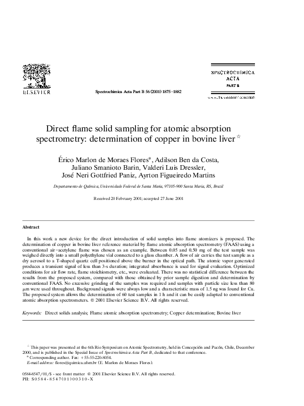 (PDF) Direct flame solid sampling for atomic absorption spectrometry determination of copper in