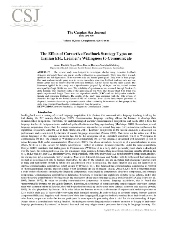(PDF) The Effect of Corrective Feedback Strategy Types on Iranian EFL ...