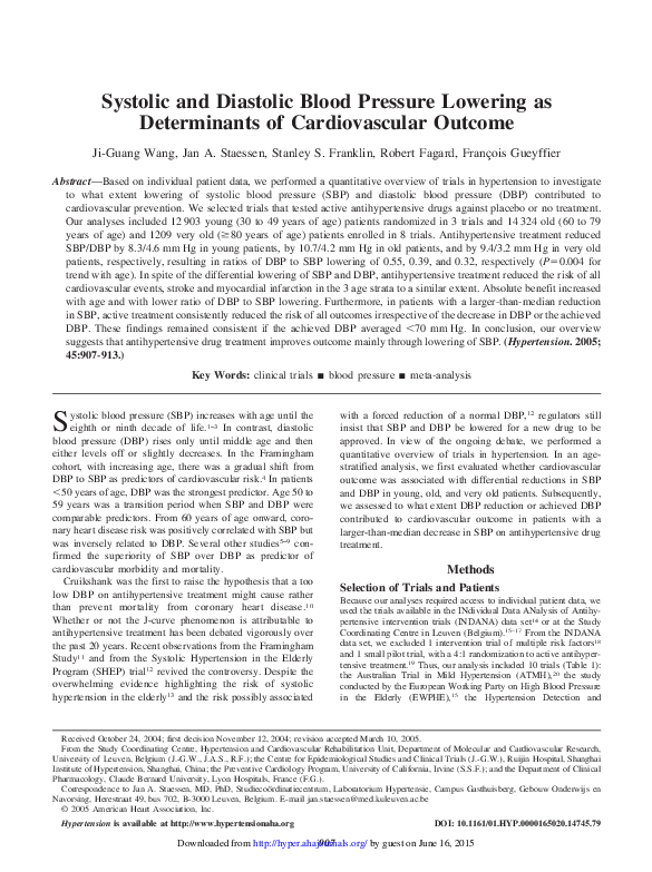 (PDF) Systolic and Diastolic Blood Pressure Lowering as Determinants of ...