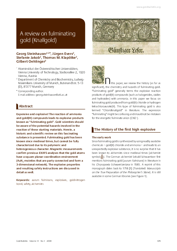 (PDF) A review on fulminating gold (Knallgold)