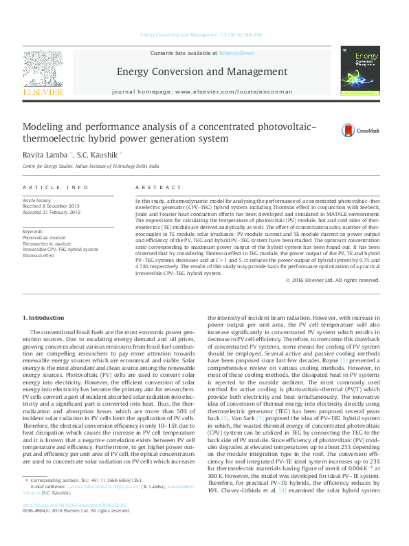 (PDF) Modeling and performance analysis of a concentrated photovoltaic ...