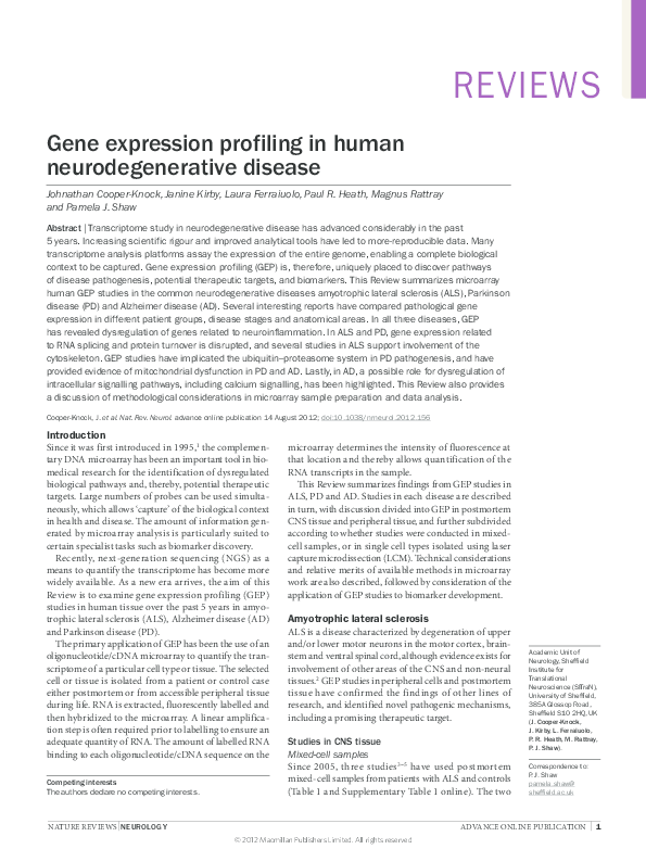 (PDF) Gene expression profiling in human neurodegenerative disease