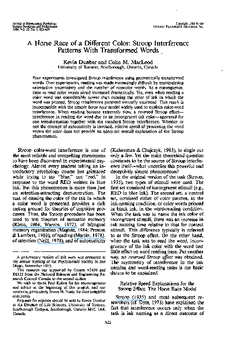 (PDF) A horse race of a different color: Stroop interference patterns ...
