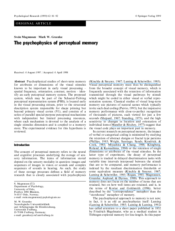 (PDF) The psychophysics of perceptual memory