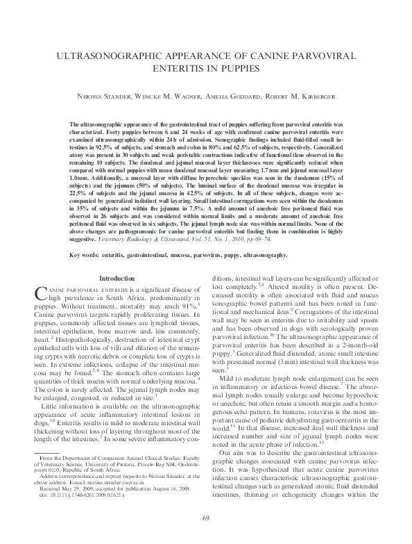 (PDF) Ultrasonographic Appearance of Canine Parvoviral Enteritis in Puppies
