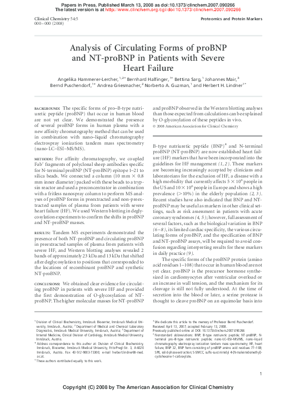 (PDF) Analysis of Circulating Forms of proBNP and NT-proBNP in Patients ...