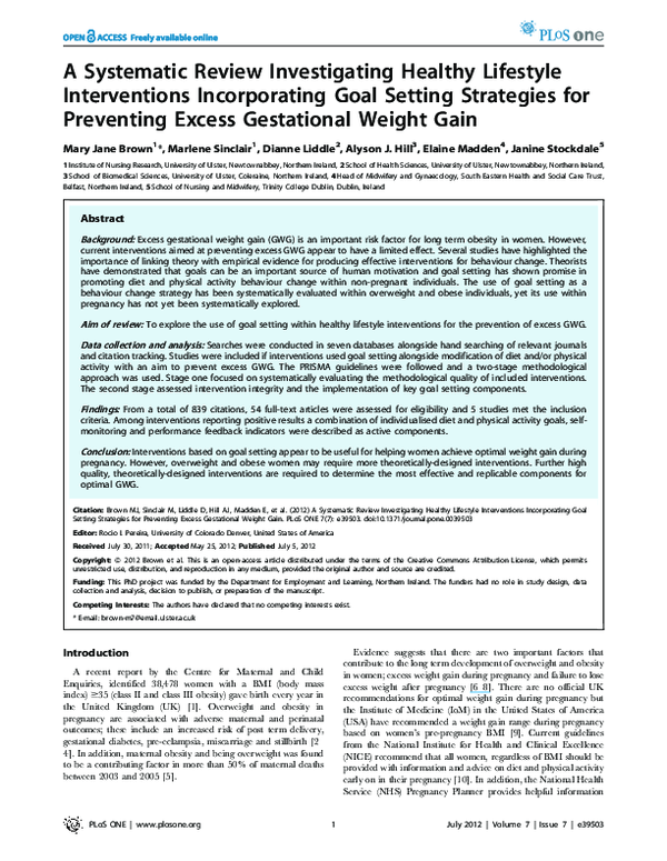 (PDF) A Systematic Review Investigating Healthy Lifestyle Interventions ...