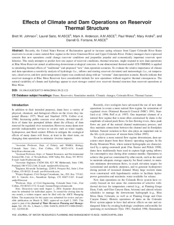 (PDF) Effects of Climate and Dam Operations on Reservoir Thermal Structure