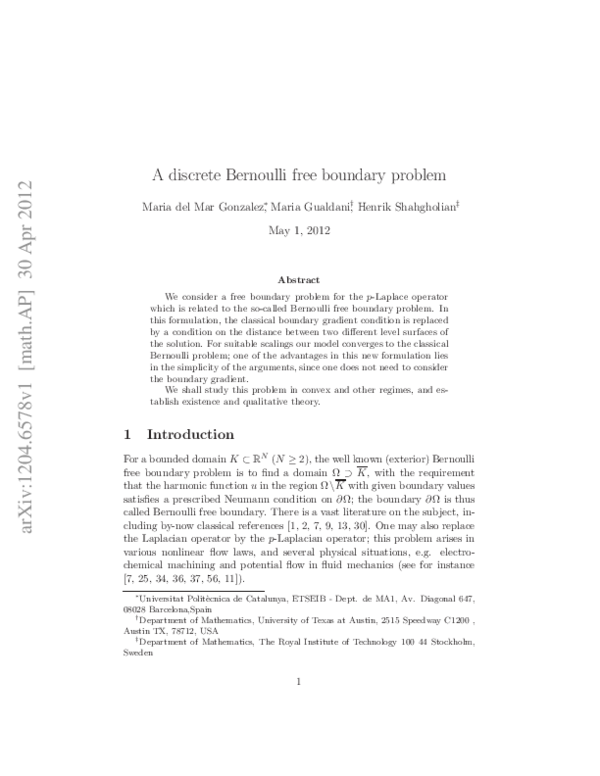  pdf a discrete bernoulli free boundary problem
