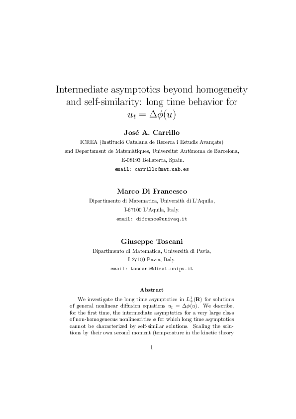 (PDF) Intermediate Asymptotics Beyond Homogeneity and Self-Similarity ...