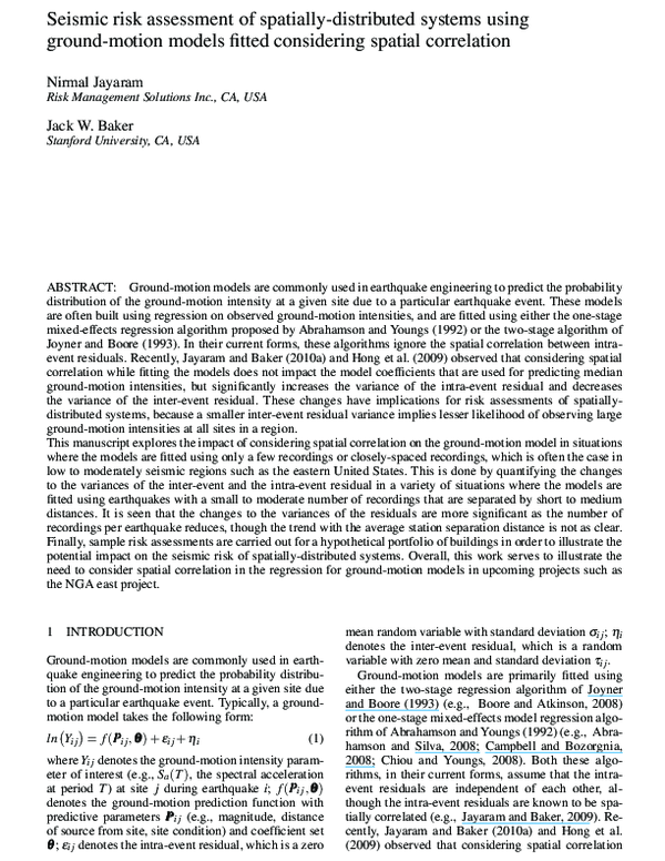 (PDF) Seismic risk assessment of spatially-distributed systems using ...