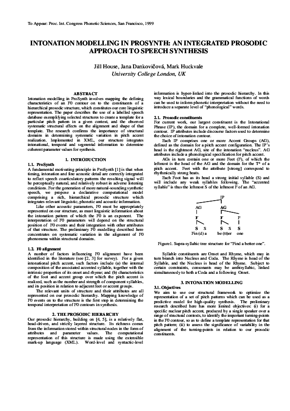 (PDF) Intonation modelling in ProSynth: an integrated prosodic approach ...