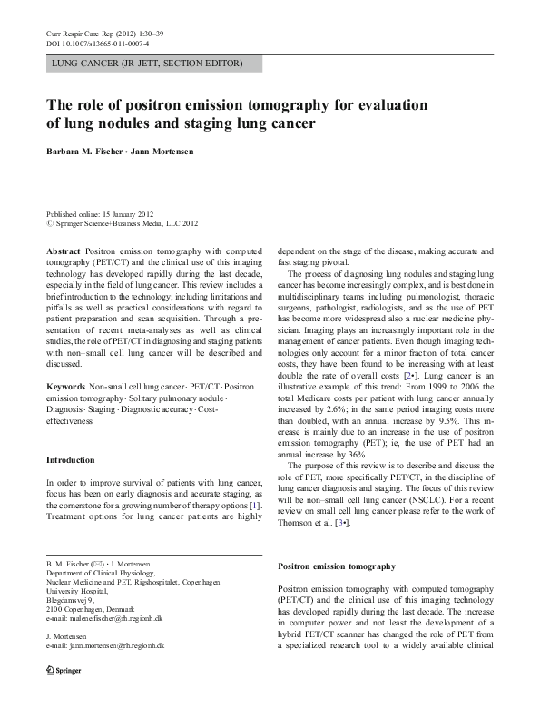 (PDF) The role of positron emission tomography for evaluation of lung ...