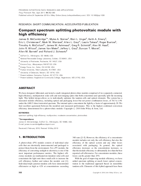 (PDF) Compact spectrum splitting photovoltaic module with high efficiency