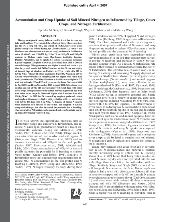 (PDF) Accumulation and Crop Uptake of Soil Mineral Nitrogen as ...
