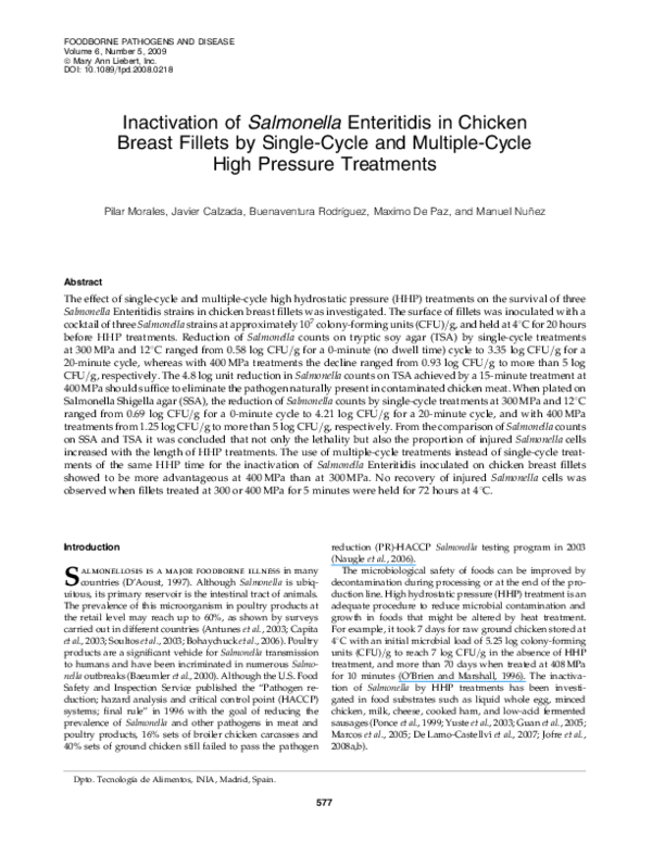 (PDF) Inactivation of Salmonella Enteritidis in Chicken Breast Fillets ...