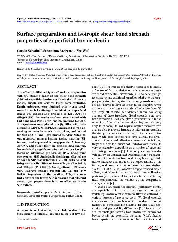 (PDF) Surface preparation and isotropic shear bond strength properties ...