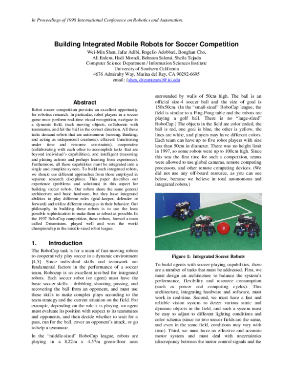 (PDF) Building integrated mobile robots for soccer competition