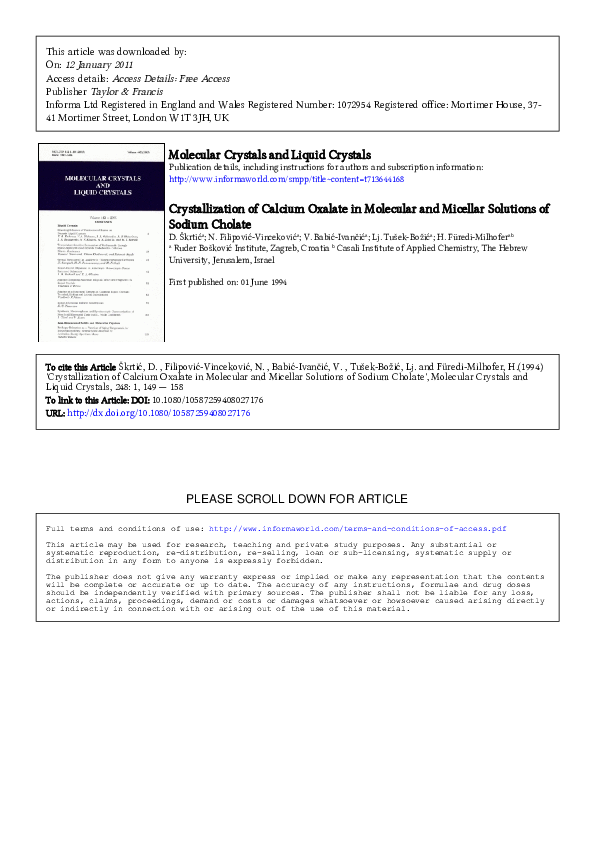 (PDF) Crystallization of Calcium Oxalate in Molecular and Micellar ...