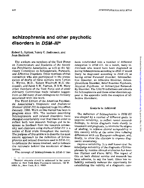 (PDF) Schizophrenia and Other Psychotic Disorders in DSM-III*